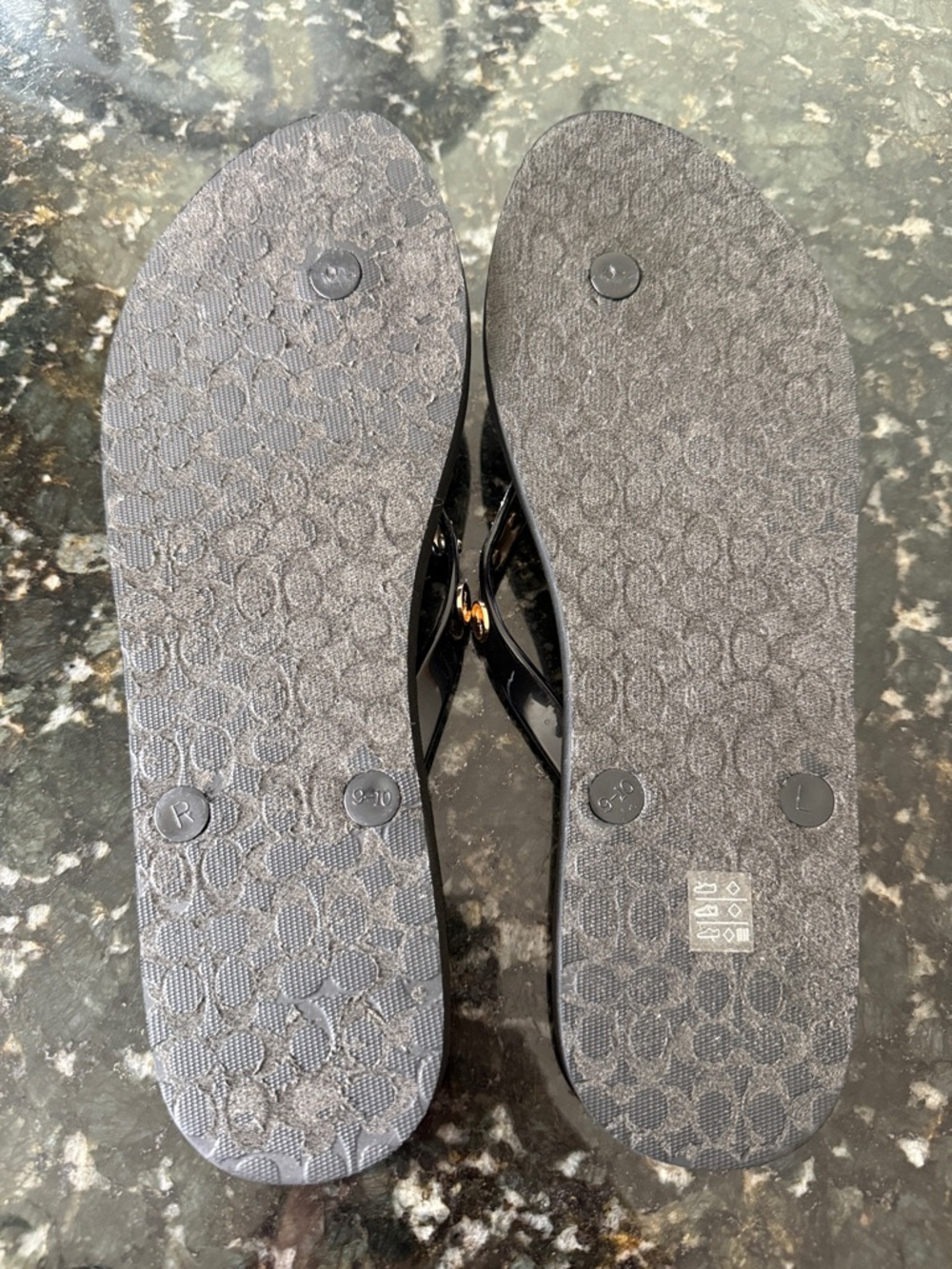 Coach Black Flip Flops with Gold Logo Accents - Picture 5 of 5